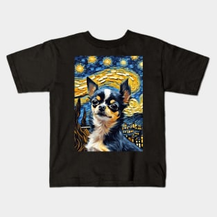 Chihuahua Dog Breed Painting in a Van Gogh Starry Night Art Style Kids T-Shirt